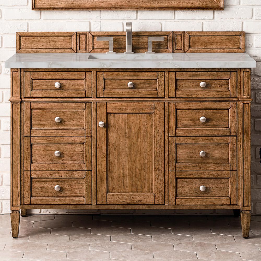 James Martin Vanities Brittany 48&quot; Single Bathroom Vanity in Saddle Brown with 3 cm Victorian Silver Quartz Top and Rectangular Sink, , large