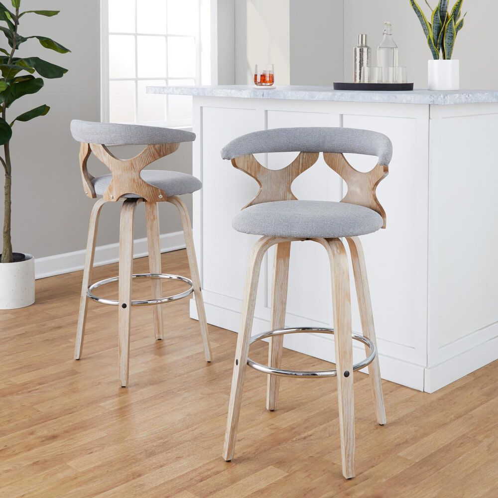 LumiSource Gardenia Swivel Fixed-Height Bar Stool with Cream Faux Leather Upholstery in Chrome and Walnut (Set of 2), , large