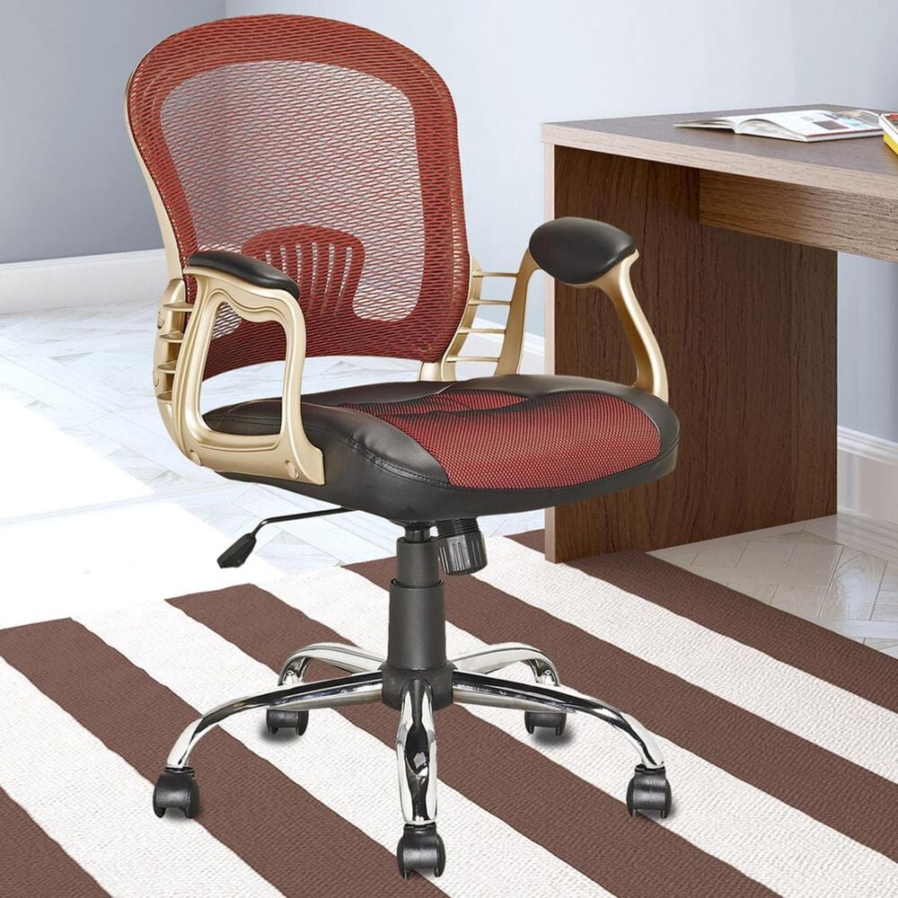 CorLiving Workspace Office Chair in Black Leatherette and Red Mesh, , large