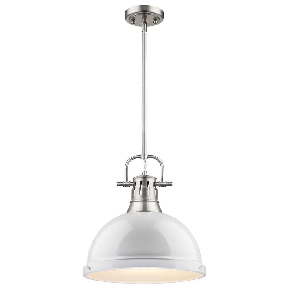 Golden Lighting Duncan 1-Light Pendant with Rod and White Shade in Pewter, , large