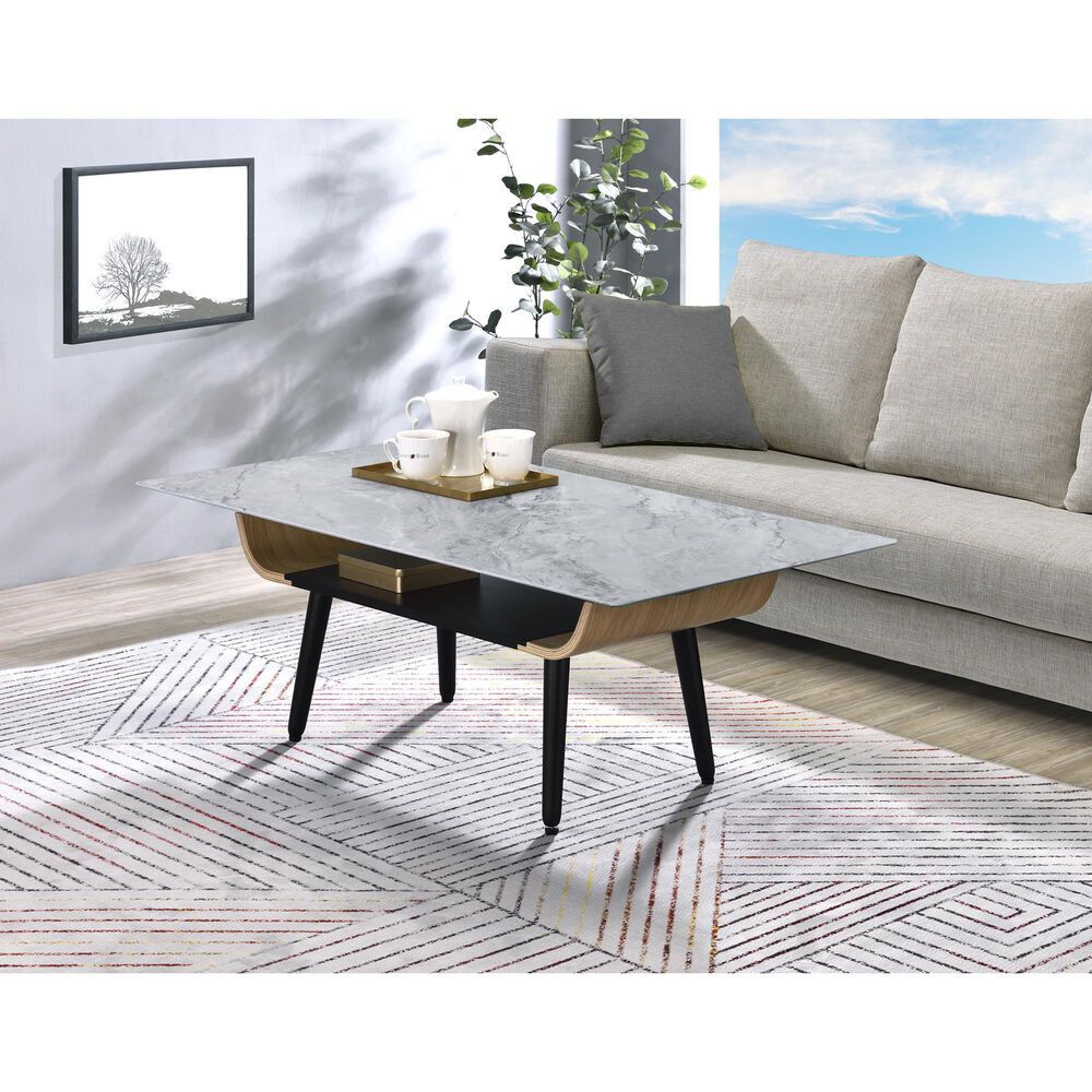 HOMLUX 47" Coffee Table with Marble Glass Top in Gray and Black, , large