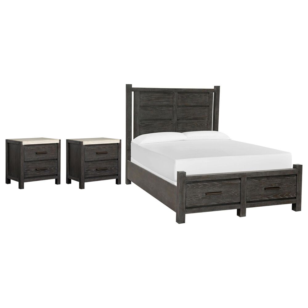 Nicolette Home Plum Creek Queen Storage Bed with Two Nightstands in Ravenwood Black, , large