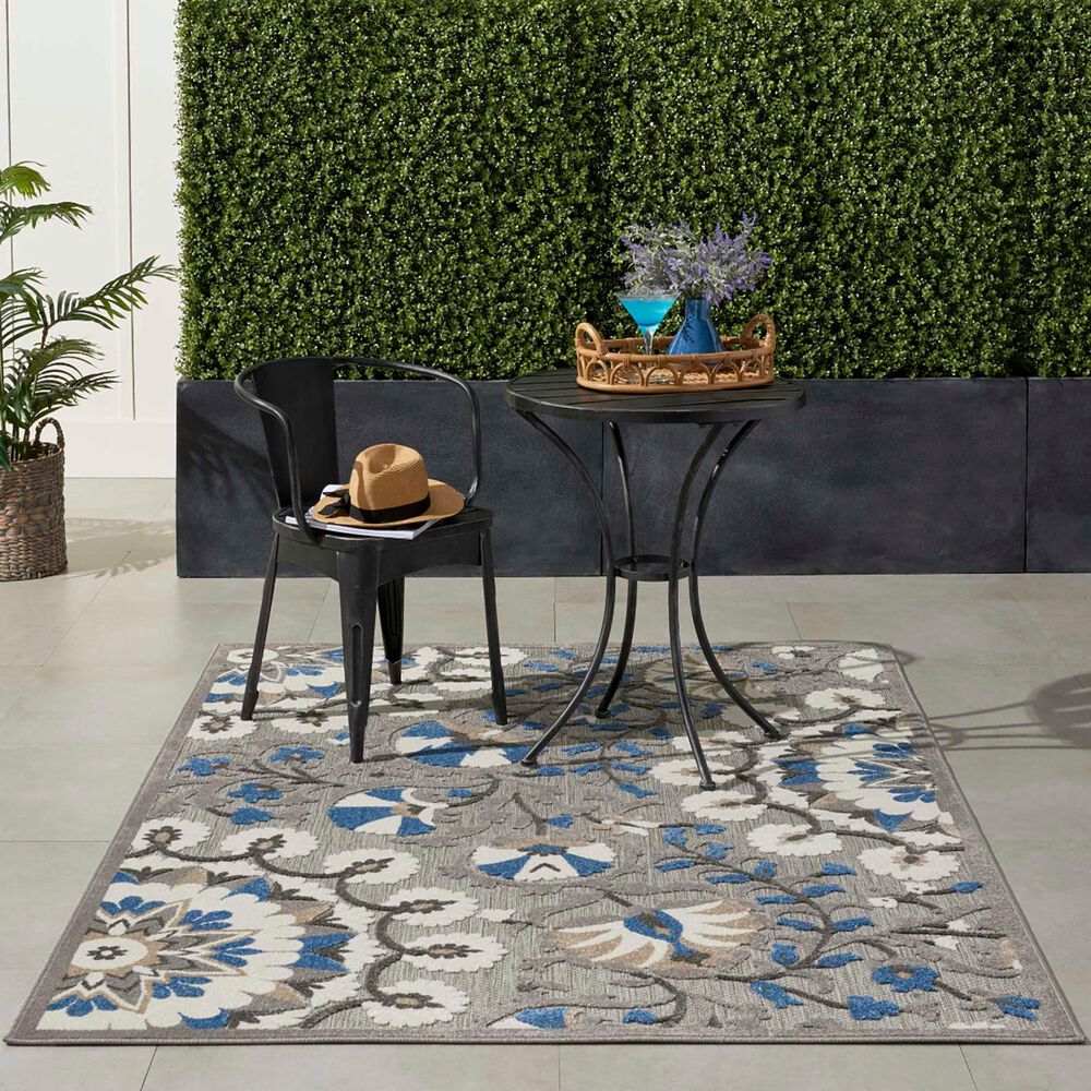 Nourison Aloha Floral 5&#39;3&quot; x 7&#39;5&quot; Grey and Multicolor Indoor/Outdoor Area Rug, , large