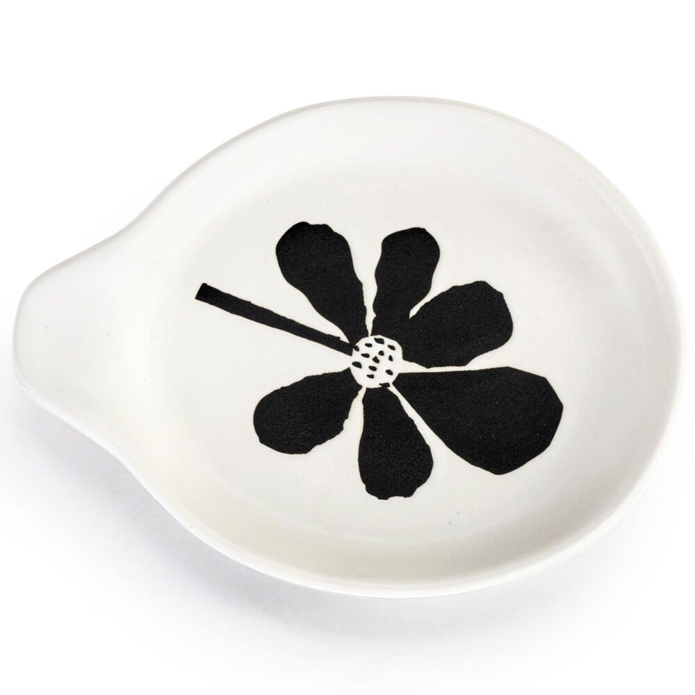 Demdaco Bydesign Spoon Rest in White with Bold Black Flower, , large