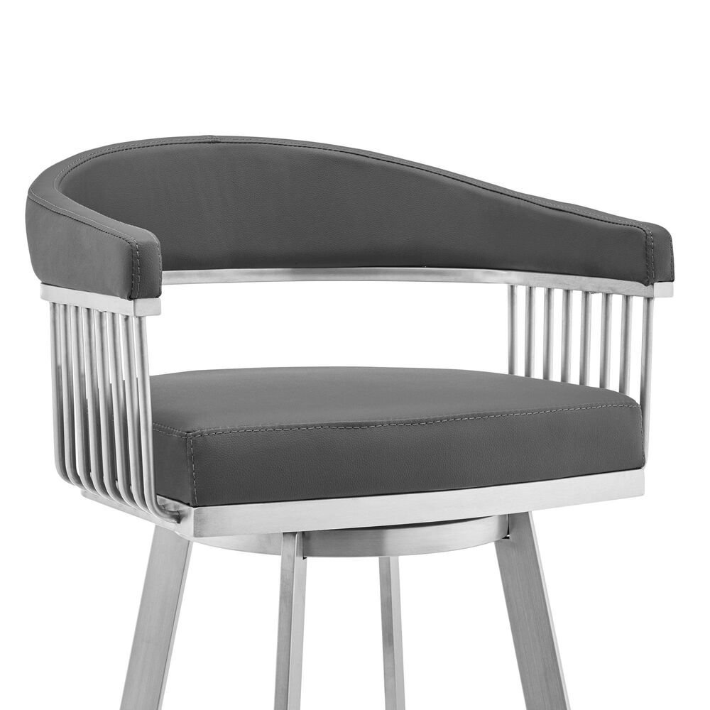 Blue River Chelsea 26&quot; Swivel Counter Stool with Gray Cushion in Brushed Stainless Steel, , large