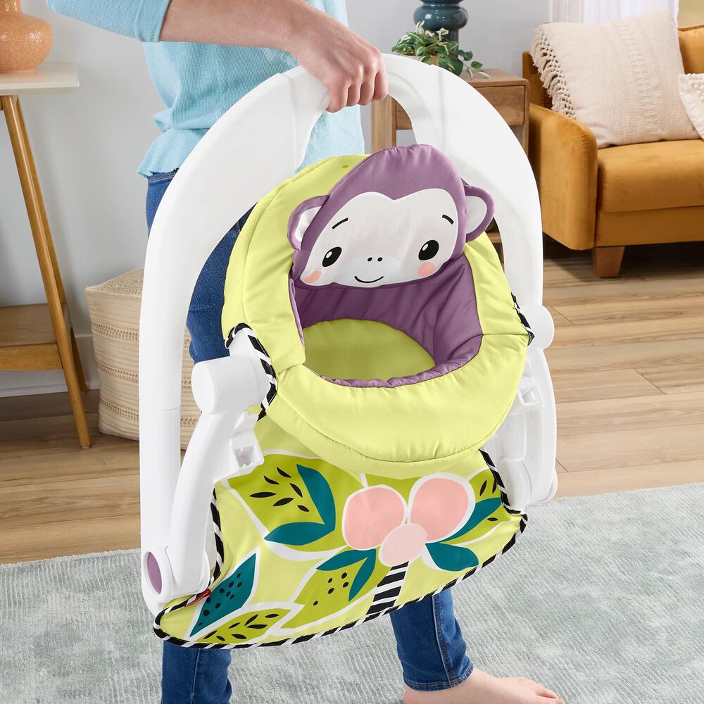 Fisher Price Monkey Baby Chair Kick and Play Deluxe Sit-Me-Up Seat in Purple and Multicolor, , large
