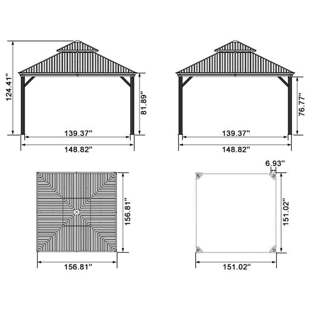 HOMLUX 13-ft x 13-ft Hardtop Roof Patio Gazebo in Gray with Hardtop Roof (Screen Included), , large
