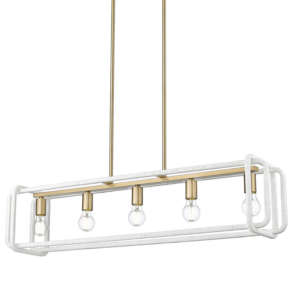 Golden Lighting Camden 5-Light Linear Pendant in Brushed Champagne Bronze and Bleached White, , large