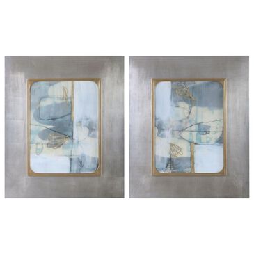 Uttermost Gilded Whimsy Abstract Prints in Blue with Silver and Gold (Set of 2), , large