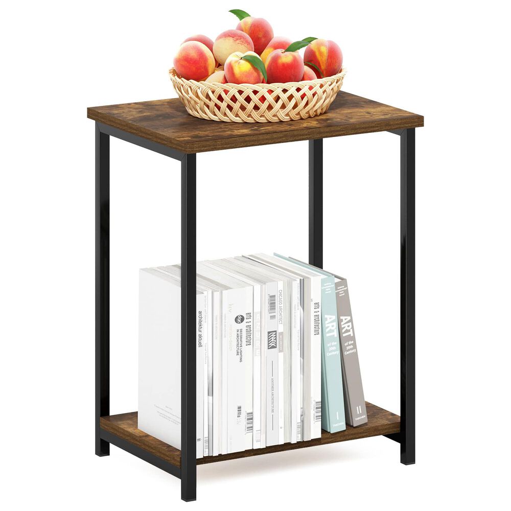 HOMLUX 2-Tier End Table with Open Shelf Storage Display in Amber Pine, , large