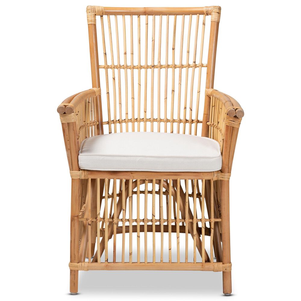 Baxton Studio Rose Rattan Arm Chair in White, , large