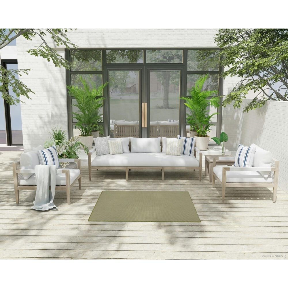 Nourison Courtyard Ivory and Green 4&#39; Square Indoor/Outdoor Area Rug, , large