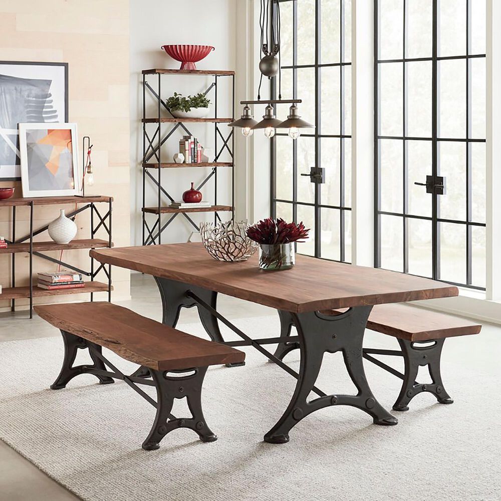 Home Trends &amp; Design Organic Forge 106&quot; Dining Table in Raw Walnut and Antique Zinc - Table Only, , large