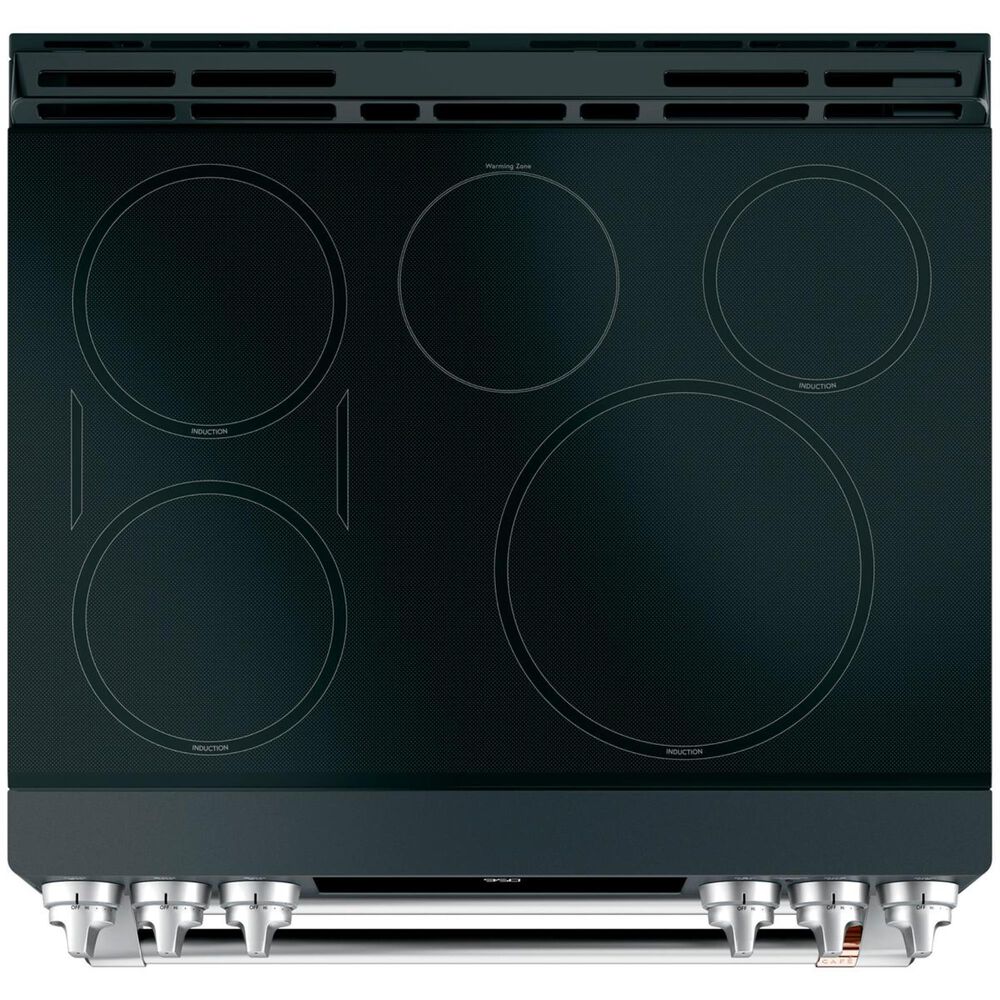 Cafe 30" Slide-In Front Control Induction and Convection Double Oven Range in Matte Black With Brushed Stainless Handles and Control Knobs, , large