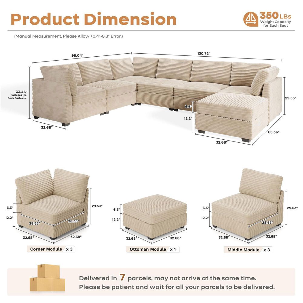 HOMLUX 7-Piece Mod Sectional with Chaise in Beige, , large