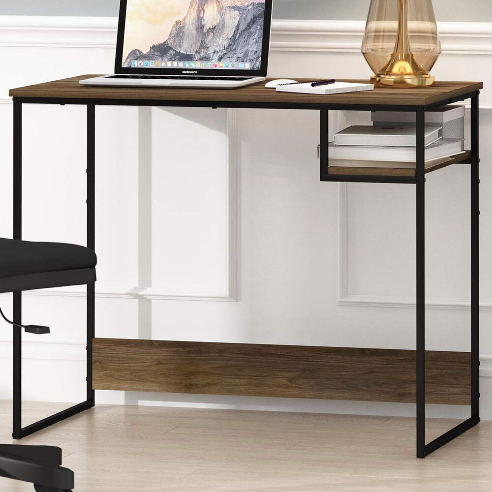 HOMLUX Moretti 35" Study Desk with Open Storage Space in Columbia Walnut, , large