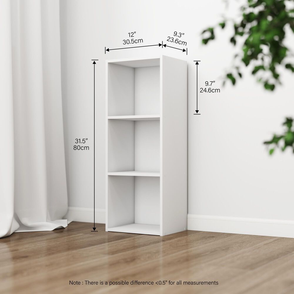 HOMLUX 3-Tier Bookcase with Decorative Open Shelves in White, , large