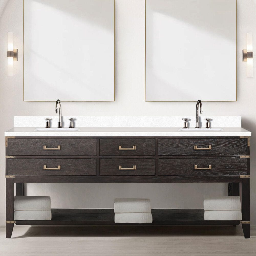 Lexora Home Norwalk 80&quot; Double Bathroom Vanity in Brown Oak with White Cultured Marble Top  and Rectangle Sink, , large