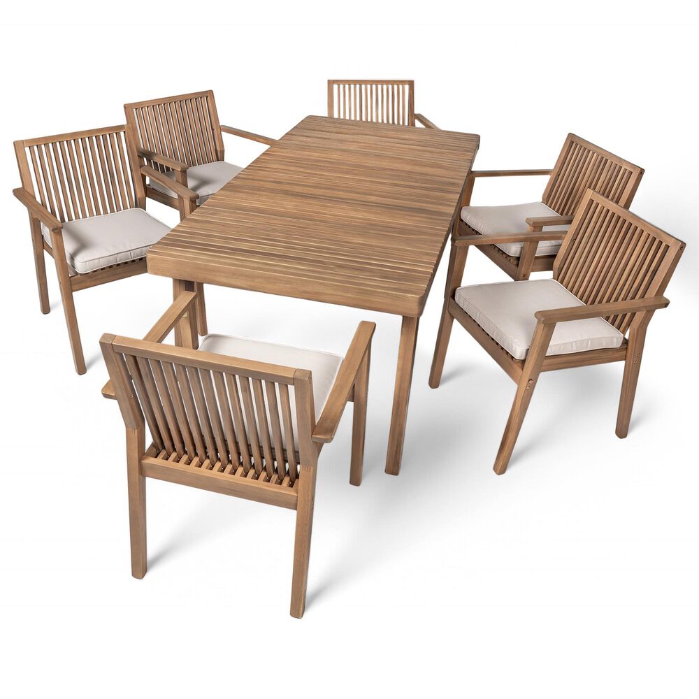 Hearth and Haven 7-Piece Outdoor Dining Set with Beige Cushions in Brown, , large