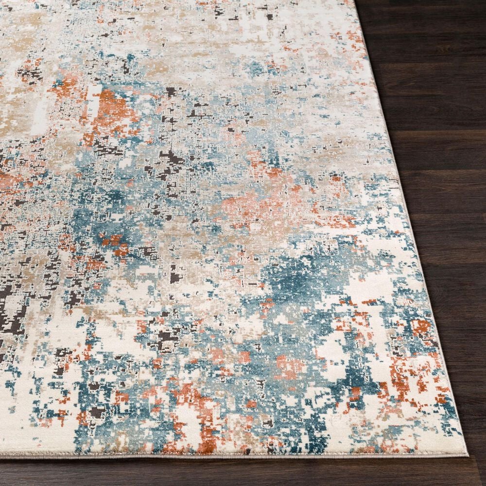 Surya Pune Deep Teal, Sky Blue, Light Beige, Tan, Dark Brown and Burnt Orange 2&#39;7&quot; x 10&#39;2&quot; Runner, , large