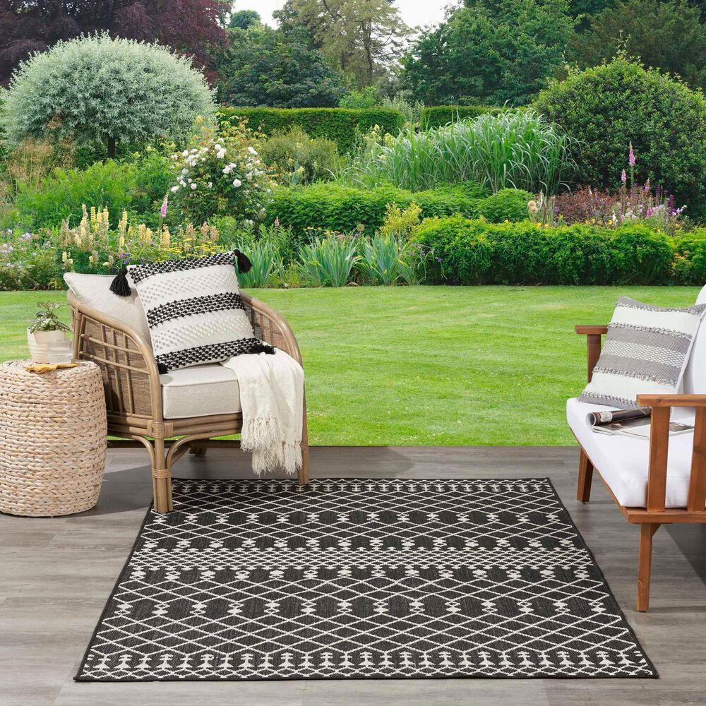 Nourison Positano Southwestern Black 5&#39; x 7&#39; Indoor/Outdoor Area Rug, , large