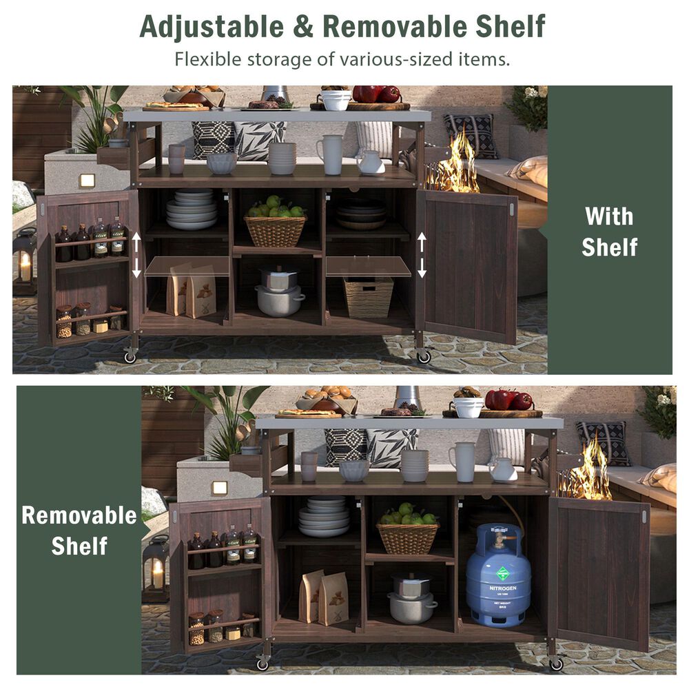 HOMLUX 50" Outdoor Kitchen Island in Dark Brown and Stainless Steel, , large