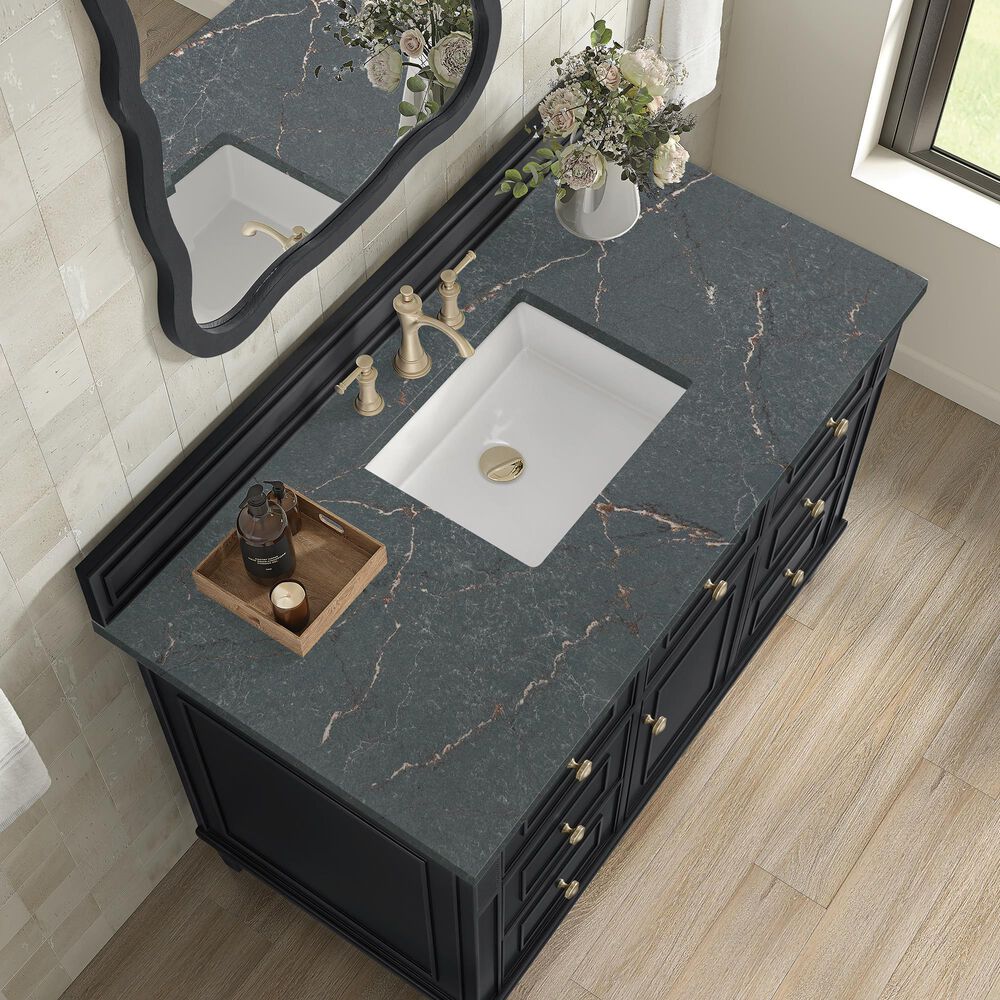James Martin Vanities Lorelai 48&quot; Single Vanity in Black Onyx with 3 cm Parisien Bleu Quartz Top, , large