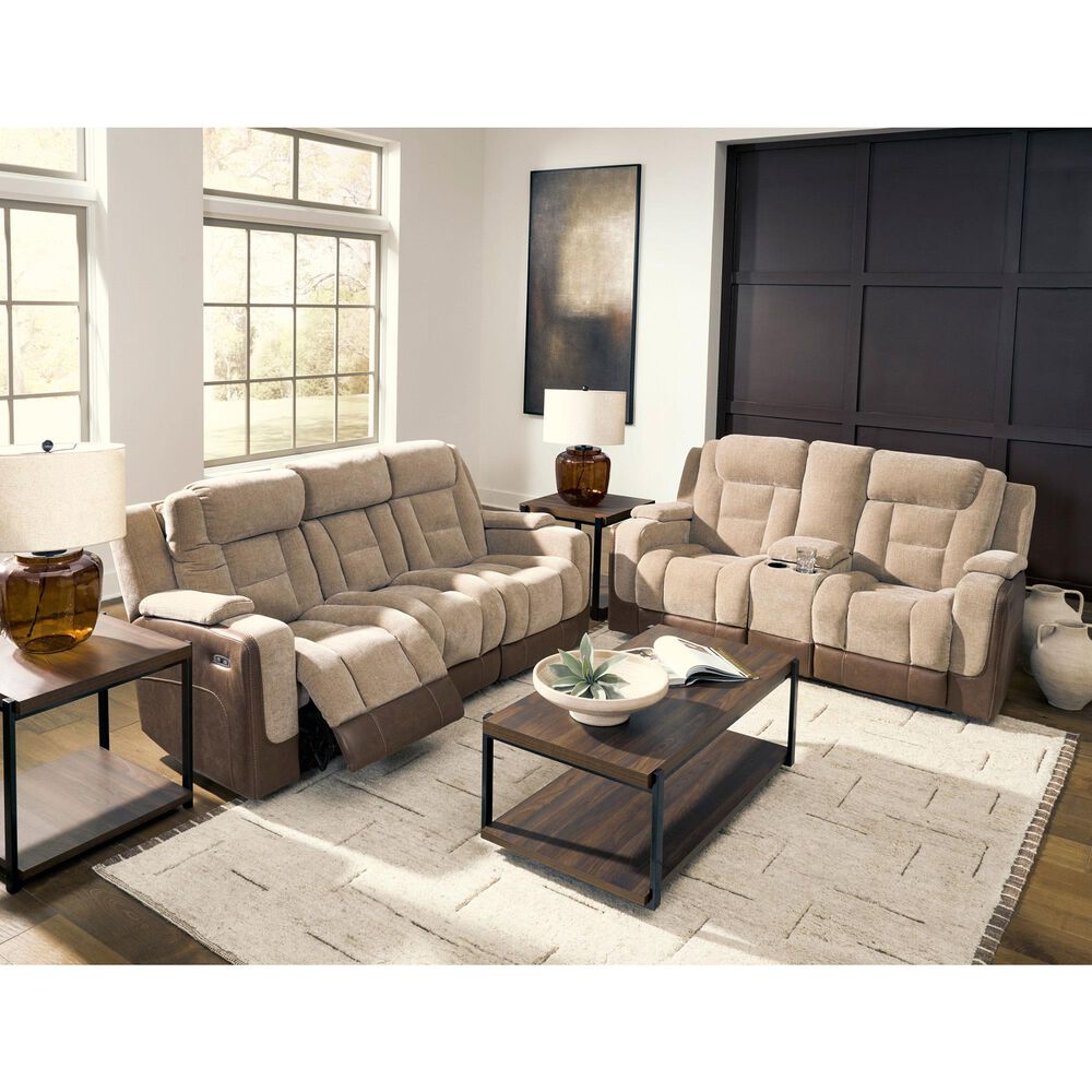 Ashley Mixed Motion Power Reclining Loveseat with Console in Brownstone, , large