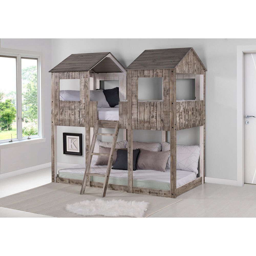 Forest Grove Twin over Twin Treehouse Bed in Dark Grey, , large