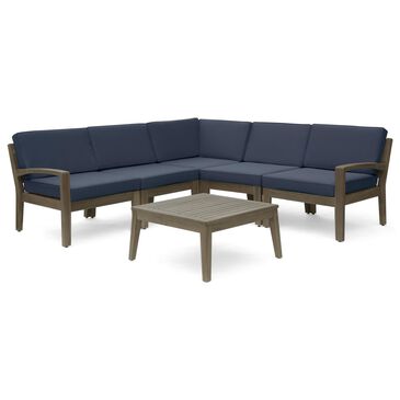 Noble House Grenada 6-Piece Patio Sectional Sofa Set in Dark Gray, , large