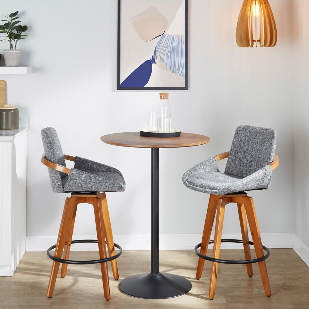 Lumisource Cosmo Swivel Counter Stool with Grey Noise Cushion in Walnut and Black, , large