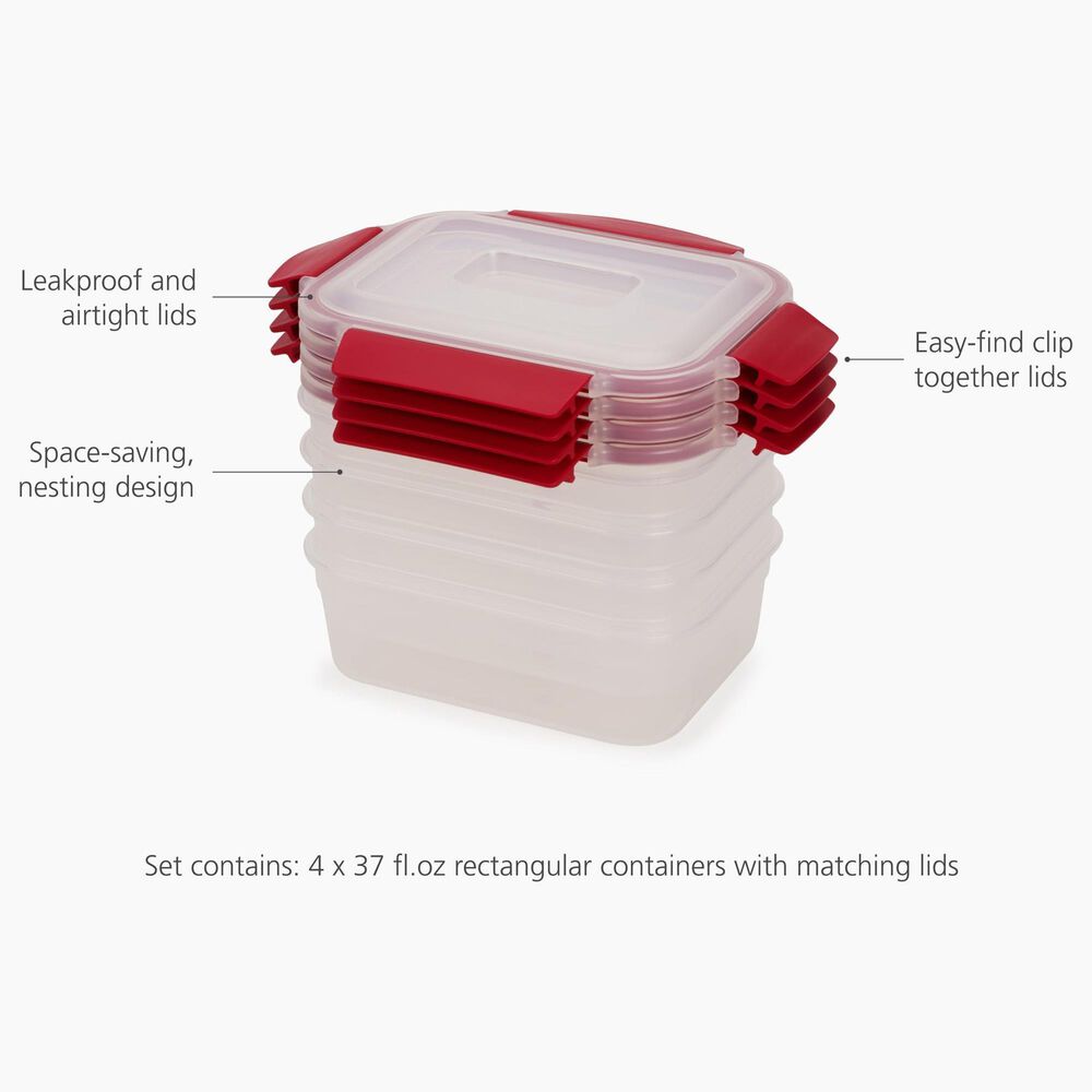 Joseph Joseph Nest Lock 8-Piece Rectangular Food Container Set in Red, , large