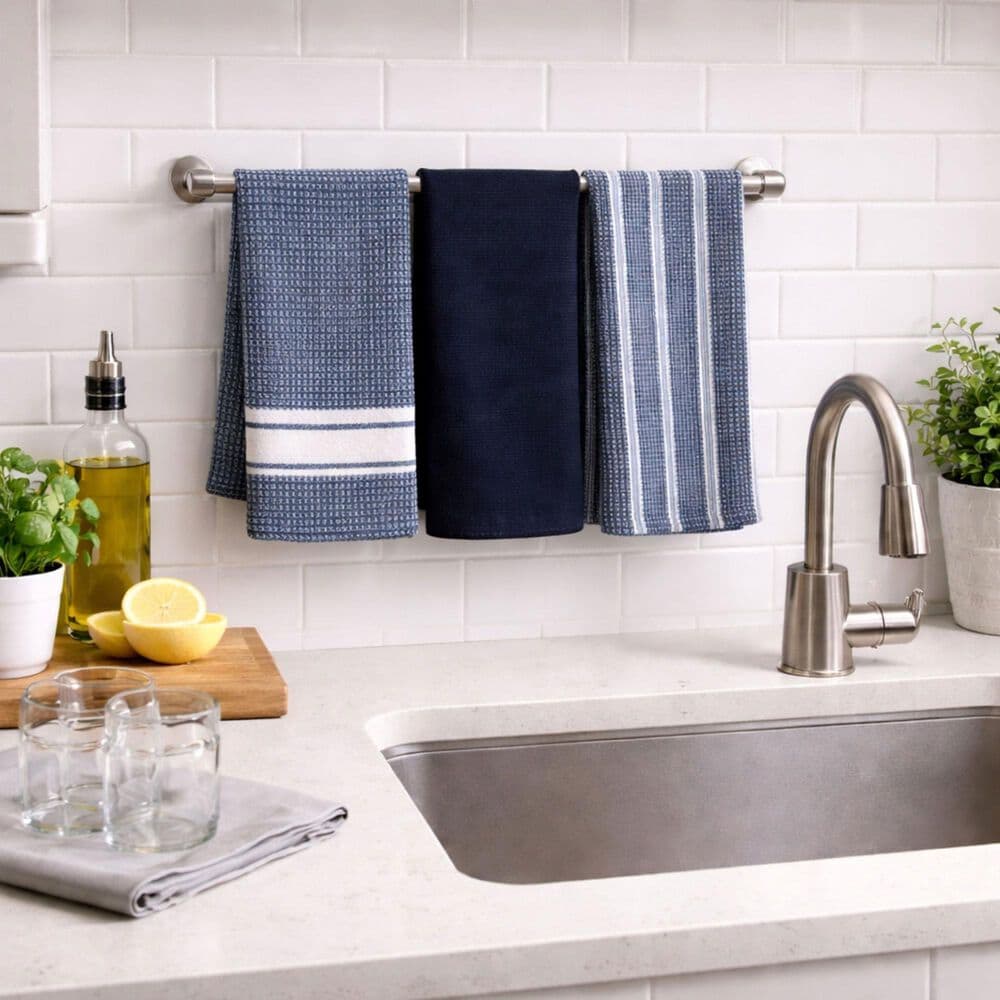 Willow &amp; Hem Verona Kitchen Towel in Navy (Set of 3), , large