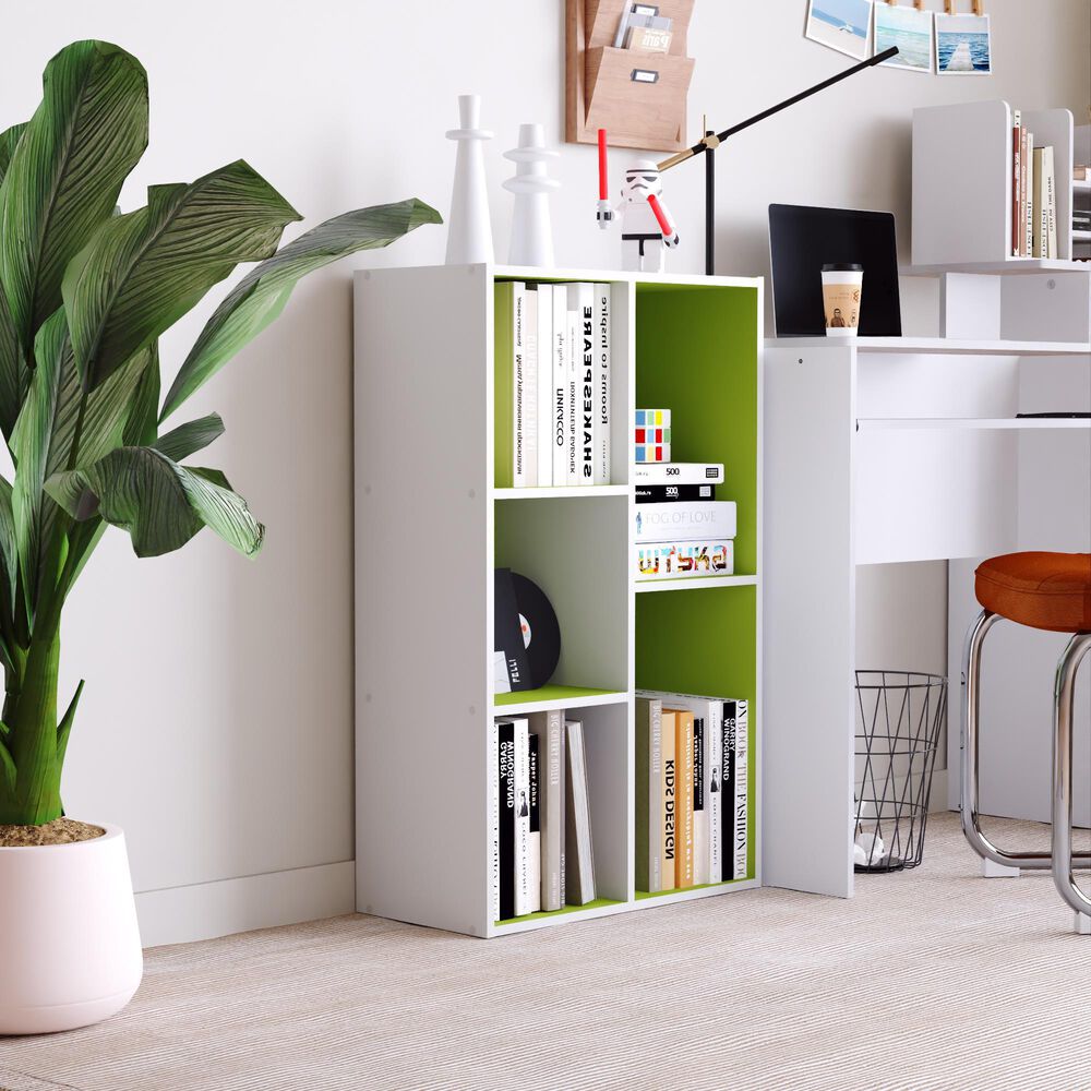 HOMLUX 5-Cube Reversible Storage Bookshelf in White and Green, , large