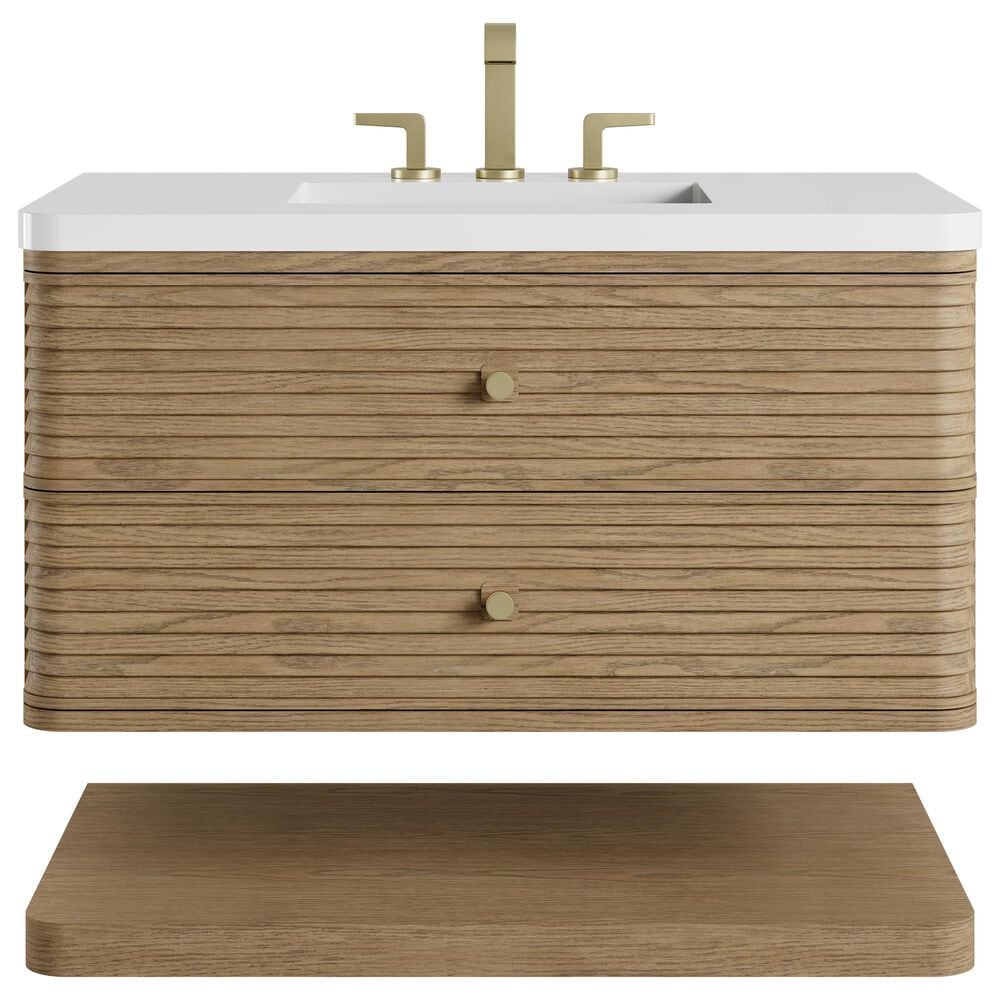 James Martin Allamari 36" Single Bathroom Vanity in Dune Mist with 3 cm Tajnar Eclos Top and Rectangular Sink, , large