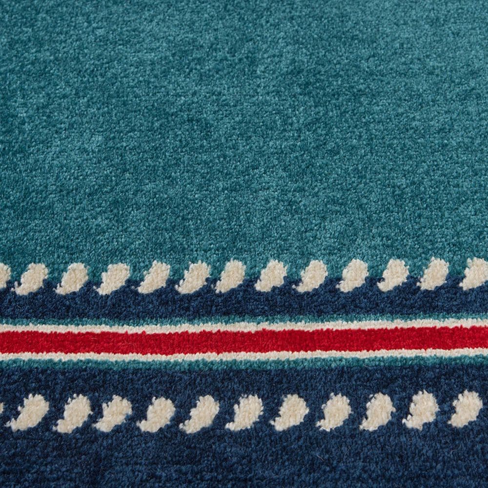 Central Oriental Terrace Tropic Nautical Border Rope 5&#39; x 7&#39;3&quot; Turquoise and Sapphire Area Rug, , large