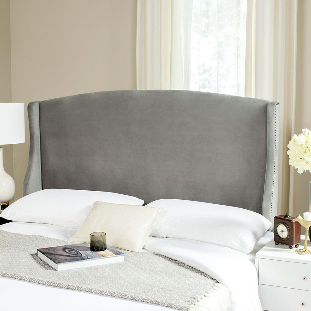 Safavieh Austin Queen Nailhead Winged Headboard in Pewter, , large