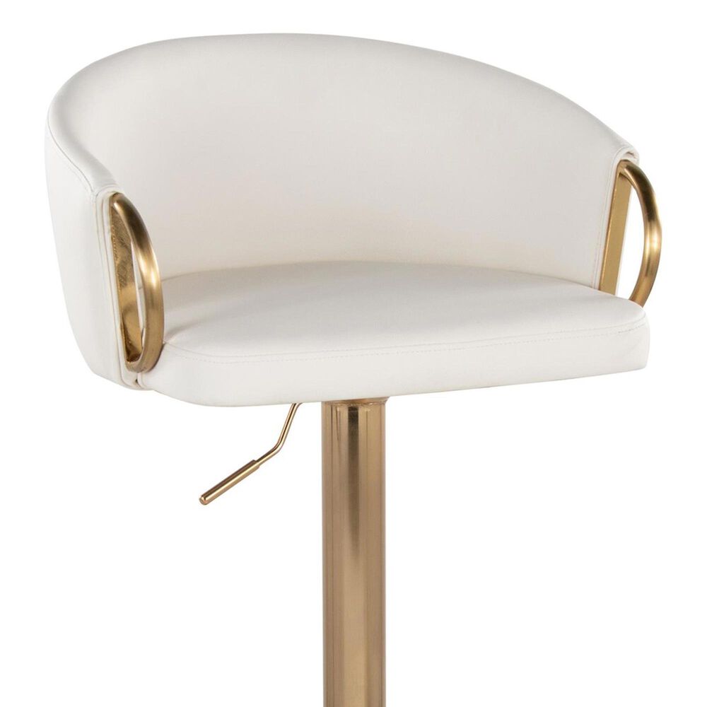 LumiSource Claire Swivel Adjustable Barstool with White Faux Leather Upholstery in Gold (Set of 2), , large