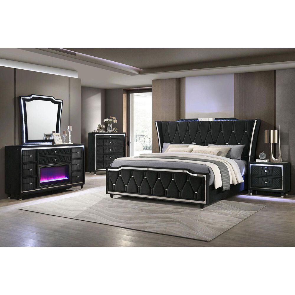 Pacific Landing Lorient Queen 5 Piece Set in Black with Fireplace, , large