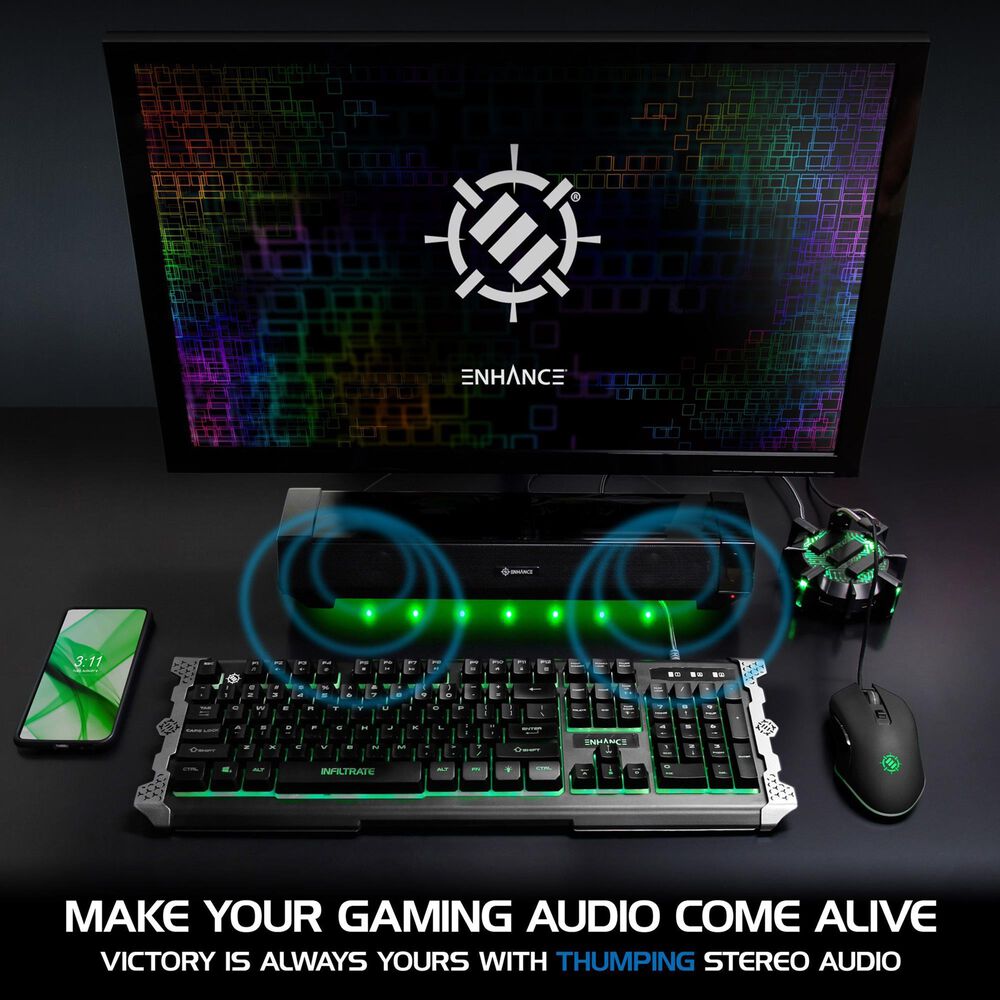 Enhance Attack Gaming Speaker Soundbar in Black, , large