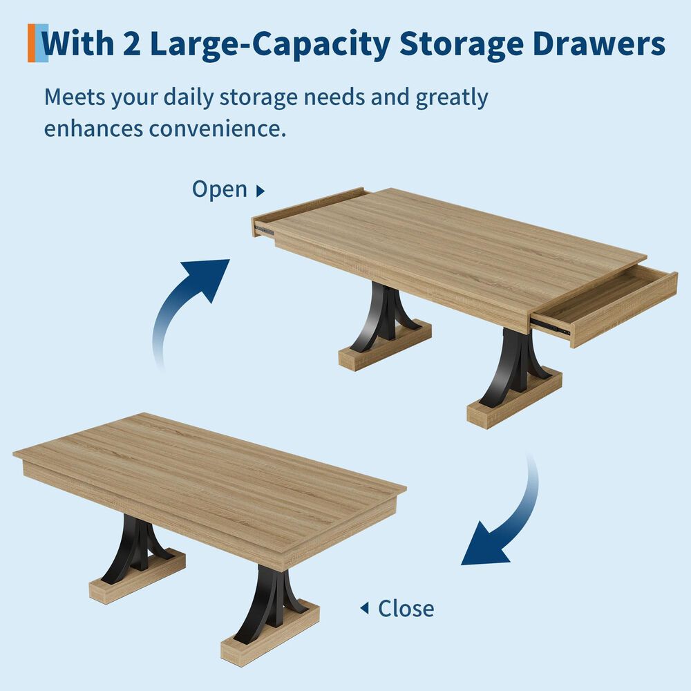 GARVEE 71" Rectangular Dining Table with Two Storage Drawers in Aged Natural - Table Only, , large