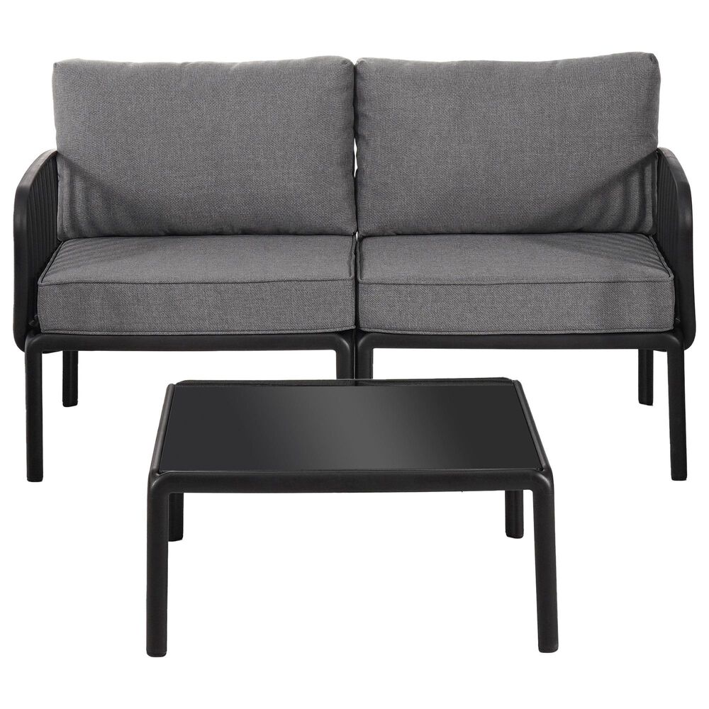 Hearth and Haven 2-Piece Patio Conversation Set with Dark Gray Cushion in Black, , large