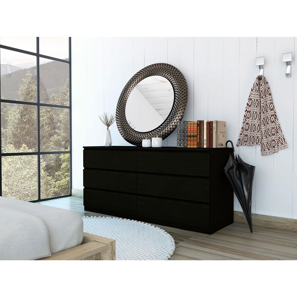 Hearth and Haven Seul 6-Drawer Double Dresser in Black, , large