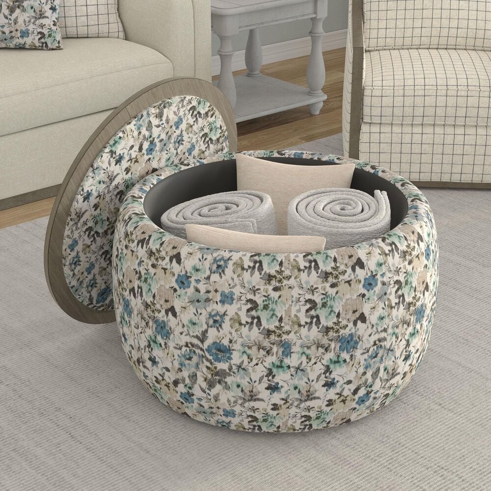 Emerald Home Furnishings Cecily Storage Ottoman in Blue Meadow, , large