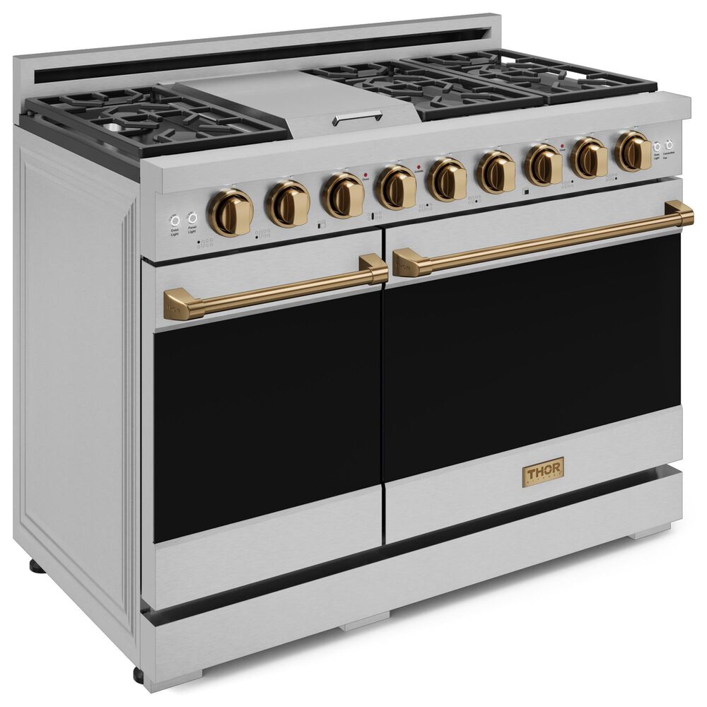 THOR KITCHEN Gordon Ramsay 6.8 Cu. Ft. 48&quot; Professional Liquid Propane Range with Bronze Handle Kit in Stainless Steel, , large
