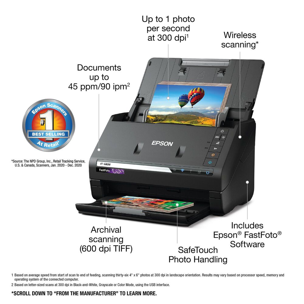 Epson FastFoto FF-680W Wireless Document Duplex Scanner, , large