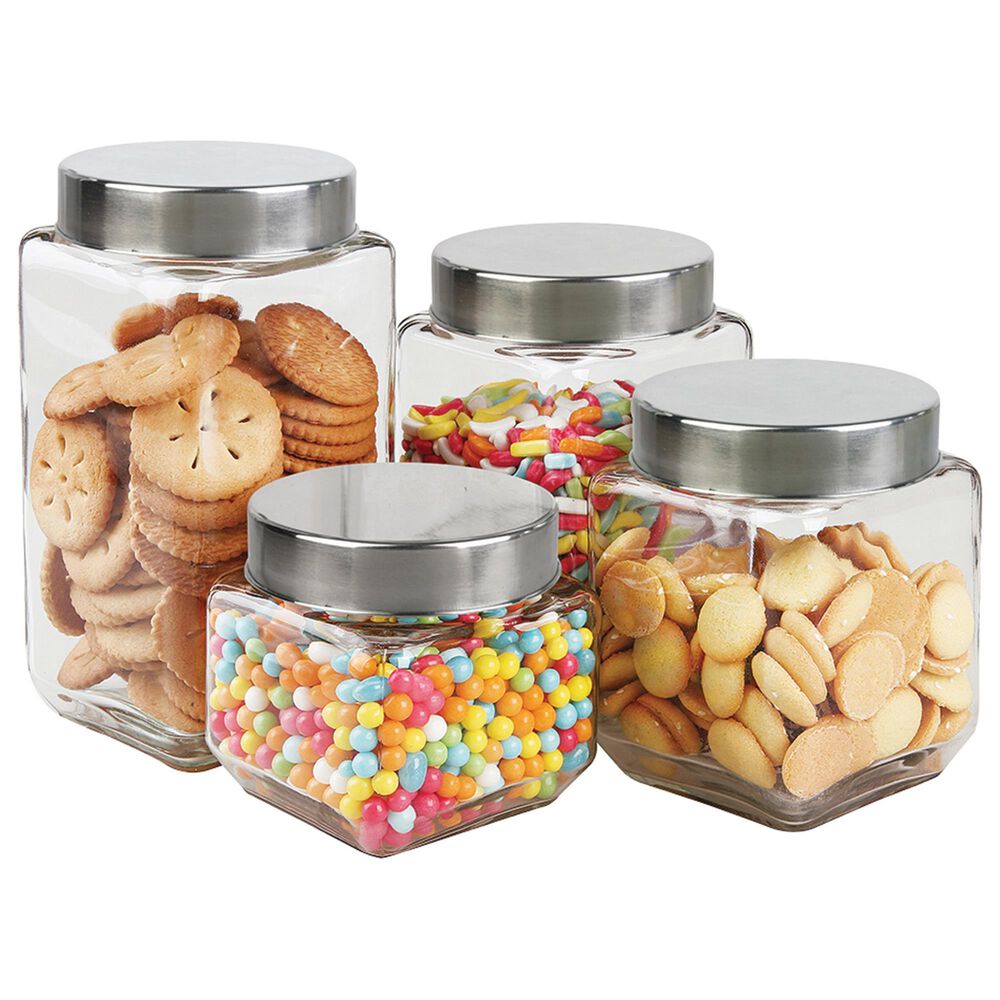 Home Basics 4-Piece Square Canister Set with Stainless Steel Lids in Clear, , large