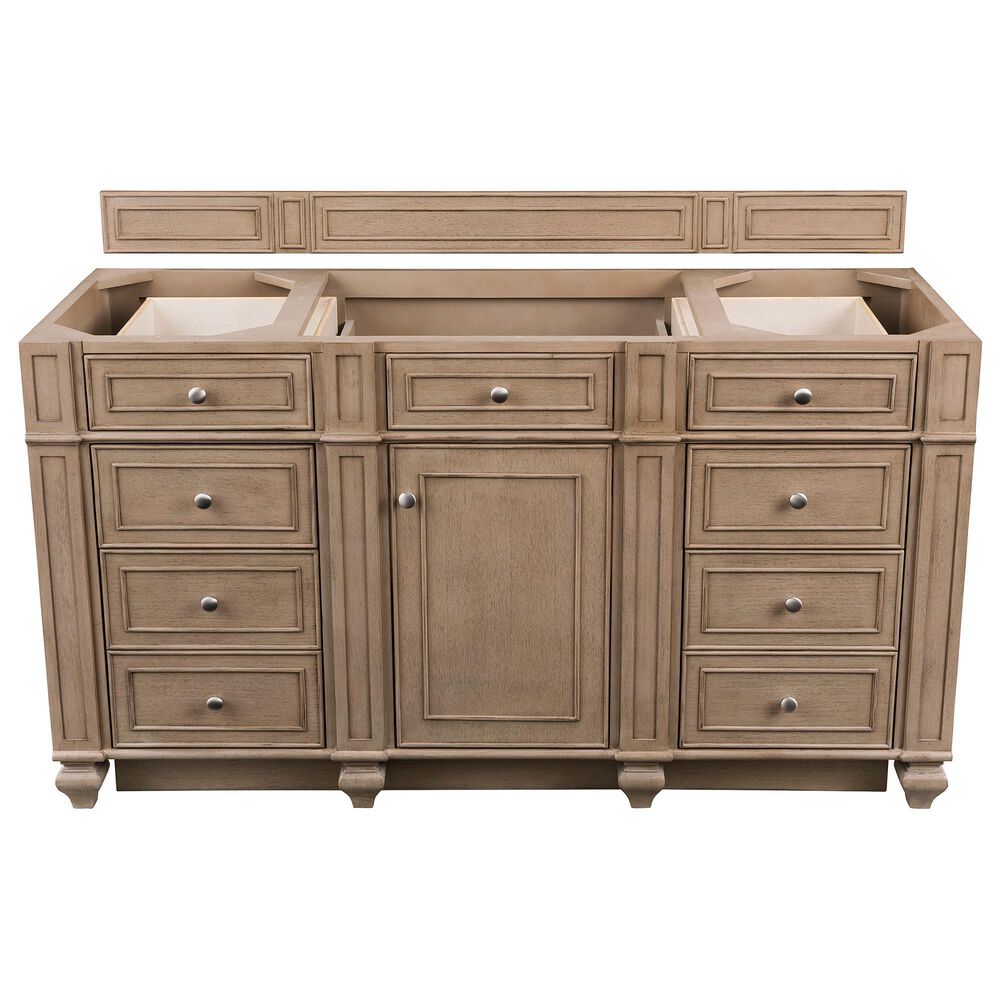 James Martin Vanities Bristol 60&quot; Single Bathroom Vanity in Whitewashed Walnut with 3 cm Carrara White Marble Top and Rectangular Sink, , large