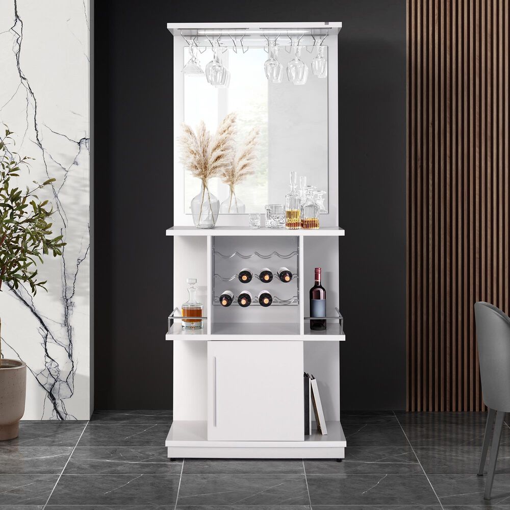 Mayberry Hill Wendolyn Wine Cabinet with LED Light in Glossy White, , large
