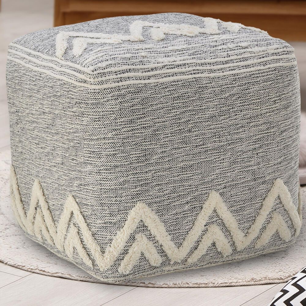 LR Home 16" Square Pouf in Gray and Melange, , large